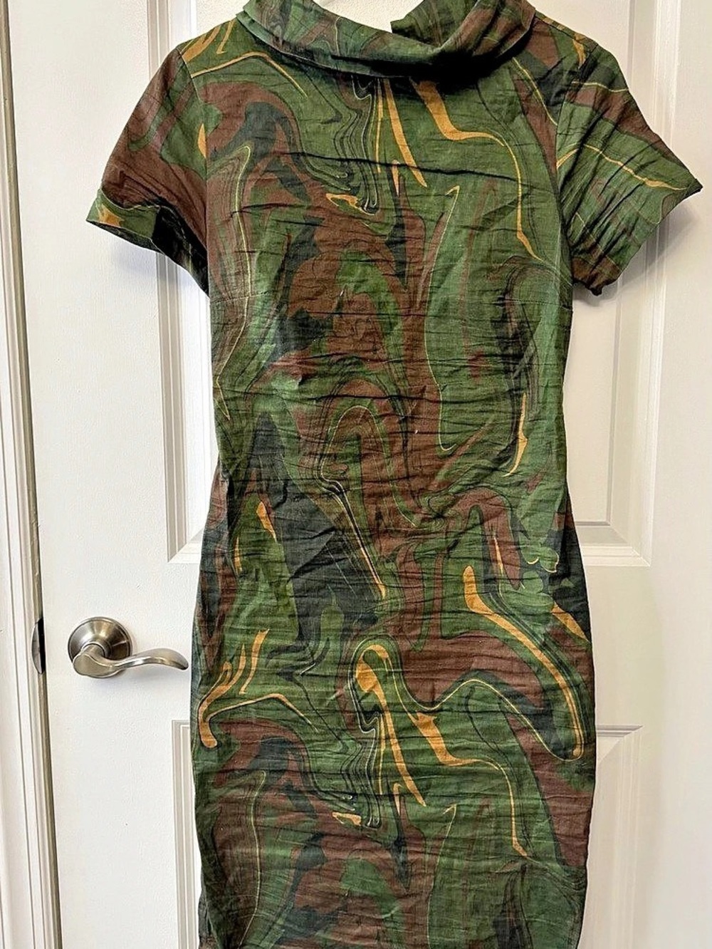 Nicole Miller Abstract Midi Dress in Green & Brown Size 6